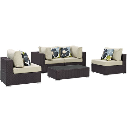 kitchen and dining room sets | CasaFoyer Convene Outdoor Sectional Set | Durable Rattan Weave | Weather-Resistant Cushions | 5 Piece Patio Sofa Set | Espresso Beige | casafoyer.myshopify.com