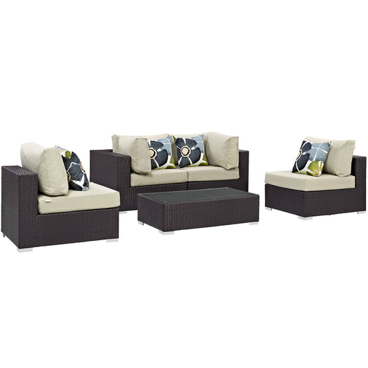 kitchen and dining room sets | CasaFoyer Convene Outdoor Sectional Set | Durable Rattan Weave | Weather-Resistant Cushions | 5 Piece Patio Sofa Set | Espresso Beige | casafoyer.myshopify.com