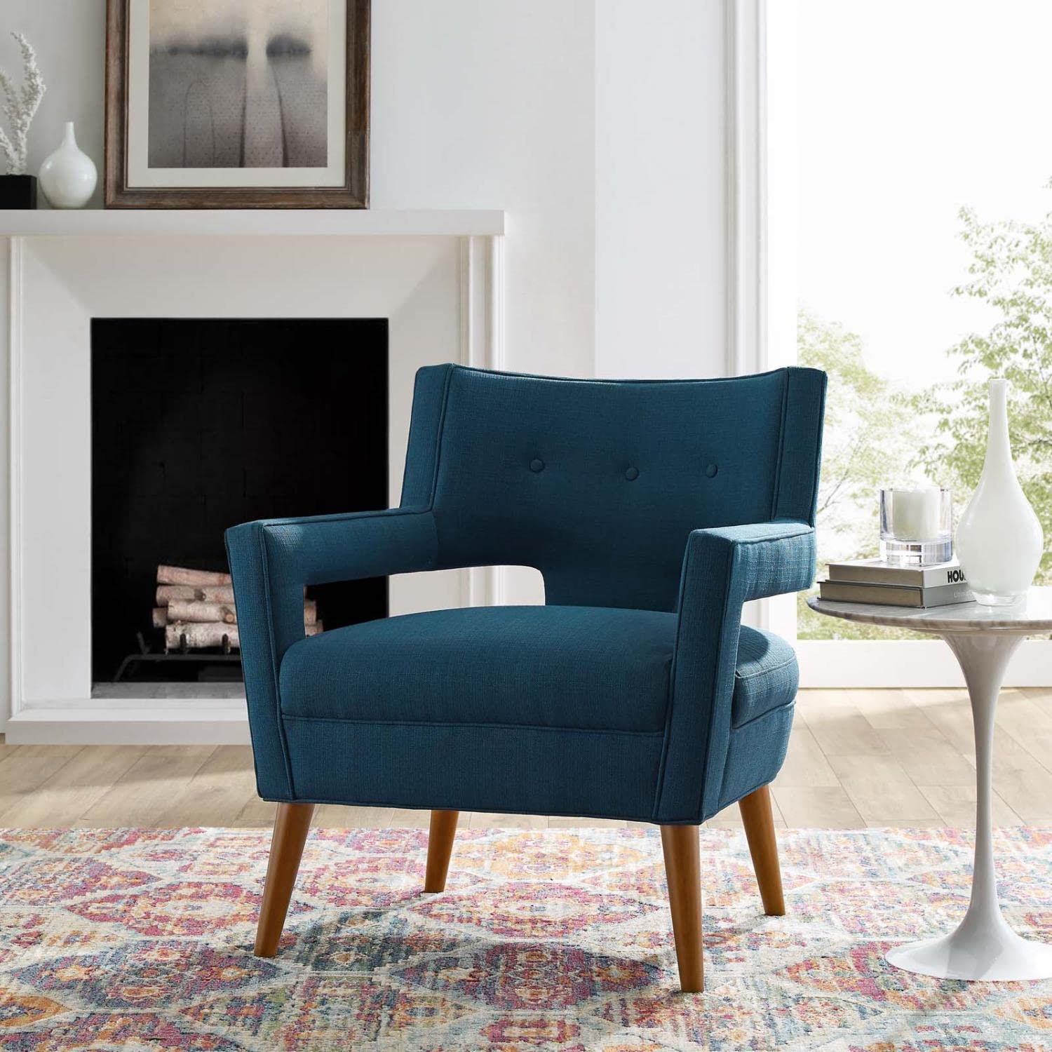 home office desk chairs | CasaFoyer Sheer Armchair | Mid-Century Modern Design | Soft Polyester Upholstery | Button Tufting | Cherry-Stained Wood Legs | Comfortable & Sturdy | 440 lbs Weight Capacity | casafoyer.myshopify.com