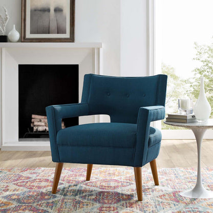 home office desk chairs | CasaFoyer Sheer Armchair | Mid-Century Modern Design | Soft Polyester Upholstery | Button Tufting | Cherry-Stained Wood Legs | Comfortable & Sturdy | 440 lbs Weight Capacity | casafoyer.myshopify.com