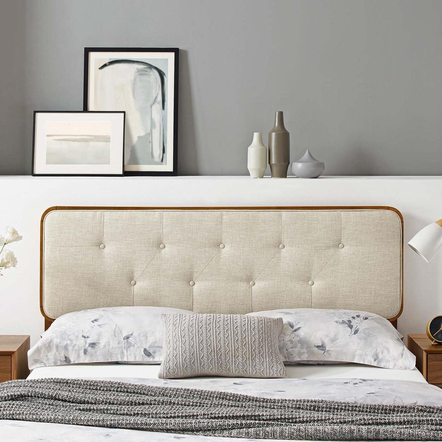 Bed | CasaFoyer Collins Tufted Wood King Headboard | Modern Retro Style | Organic Aesthetics | Button Tufted | Wood Grain Frame | Interchangeable with Billie & Margo | Dense Foam Padding | Fabric Upholstery | Rubberwood & MDF Construction | casafoyer.myshopify.com