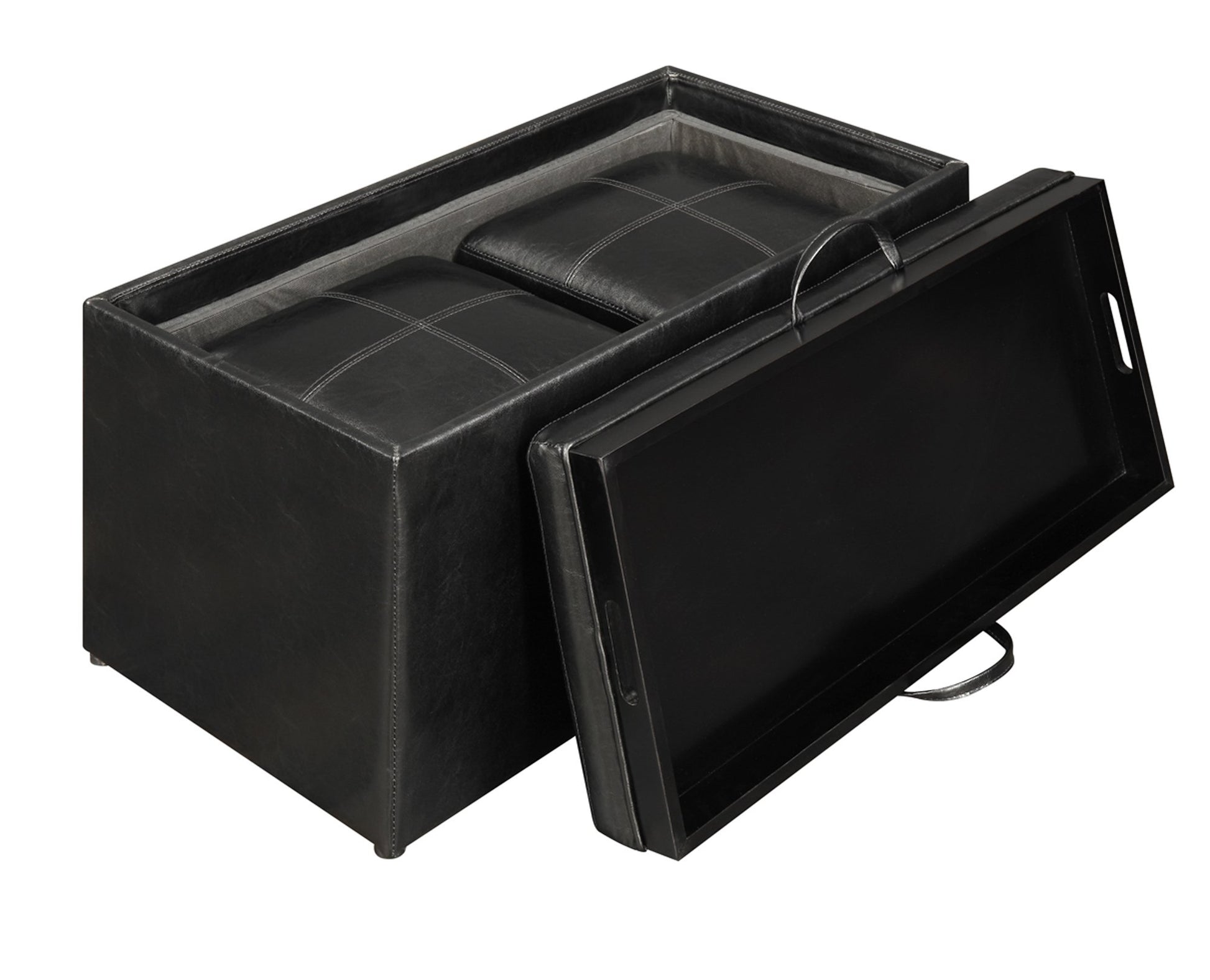 Ottoman | Designs4Comfort Sheridan Storage Bench | Reversible Tray | 2 Side Ottomans | Ample Storage & Seating | Built-in Serving Trays | casafoyer.myshopify.com