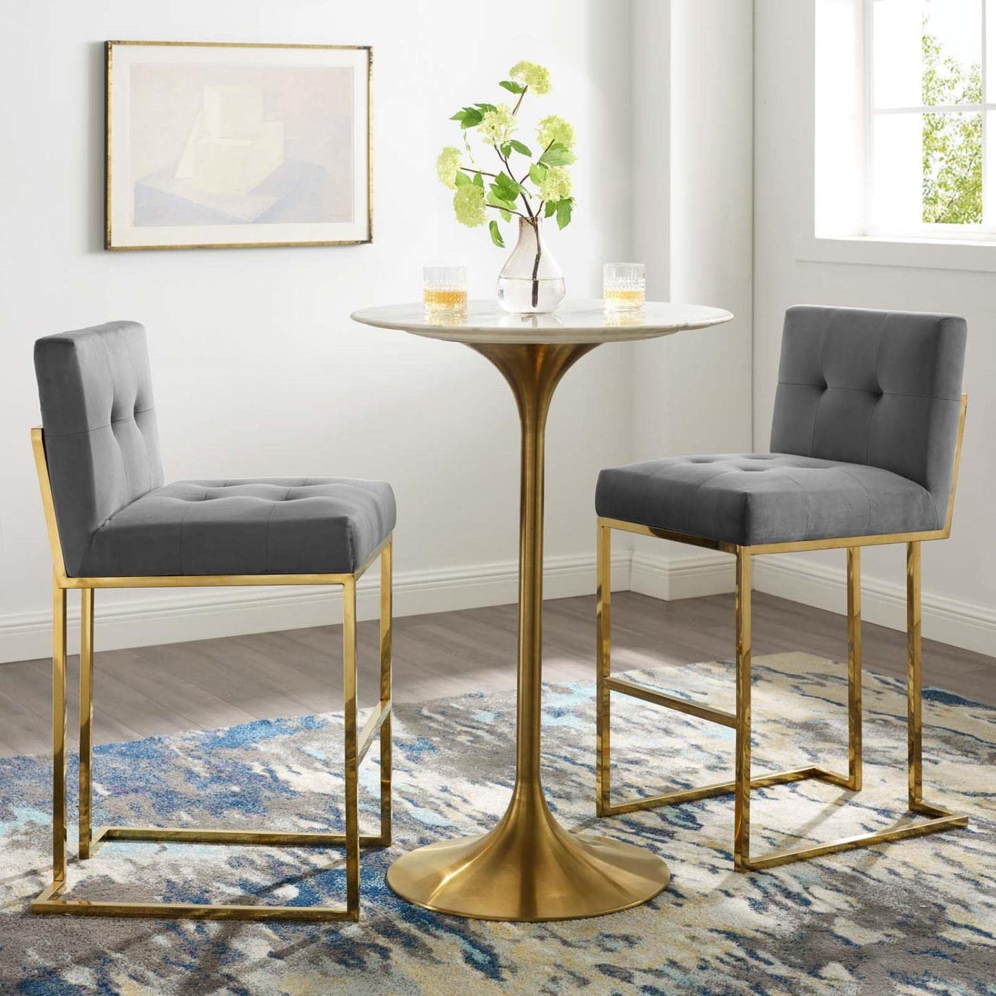 barstools | CasaFoyer Privy Bar Stool Set of 2 | Modern Design | Velvet Upholstery | Gold Stainless Steel Base | 331 lbs Capacity | No Assembly Required | casafoyer.myshopify.com