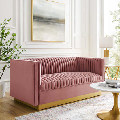 sofas | CasaFoyer Sanguine Performance Velvet Loveseat | Retro Modern Elegance | Stain-Resistant Upholstery | Ultimate Comfort & Support | Gold Stainless Steel Base | casafoyer.myshopify.com