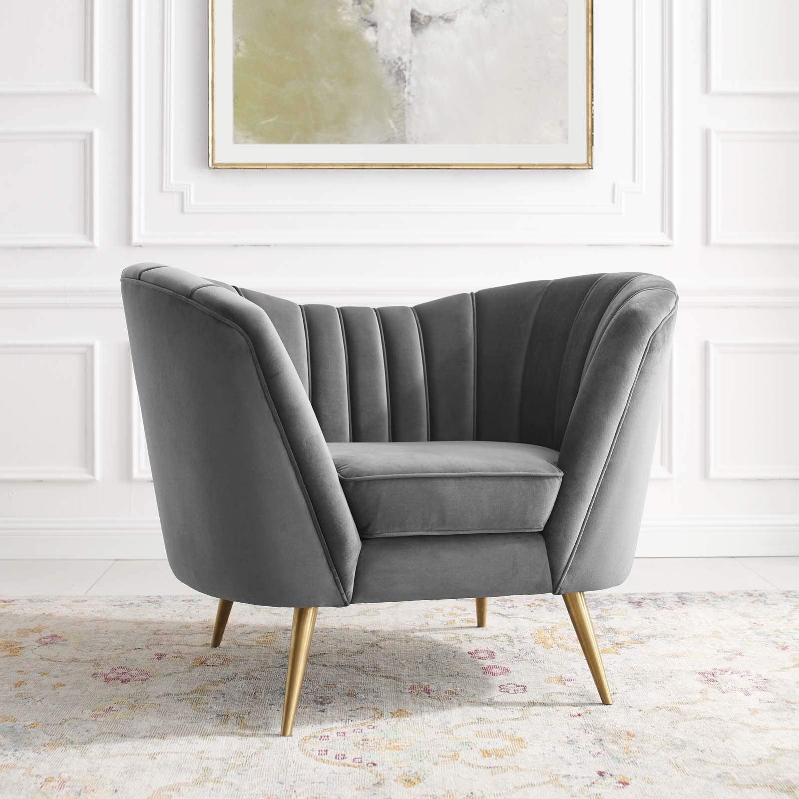 home office desk chairs | CasaFoyer Opportunity Vertical Channel Tufted Curved Performance Velvet Armchair | Glamorous Deco Lounge Accent | Gray | casafoyer.myshopify.com