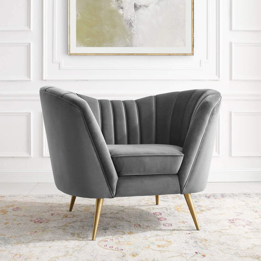 home office desk chairs | CasaFoyer Opportunity Vertical Channel Tufted Curved Performance Velvet Armchair | Glamorous Deco Lounge Accent | Gray | casafoyer.myshopify.com