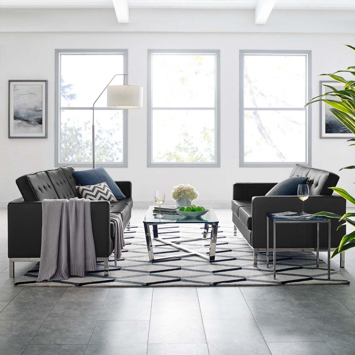 kitchen and dining room sets | CasaFoyer Loft Tufted 2 Piece Faux Leather Accent Set | Modern Design | Button Tufting | Stainless Steel Frame | 900 lbs Sofa | 600 lbs Loveseat | casafoyer.myshopify.com
