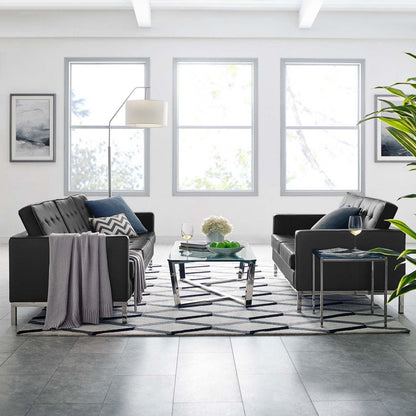 kitchen and dining room sets | CasaFoyer Loft Tufted 2 Piece Faux Leather Accent Set | Modern Design | Button Tufting | Stainless Steel Frame | 900 lbs Sofa | 600 lbs Loveseat | casafoyer.myshopify.com