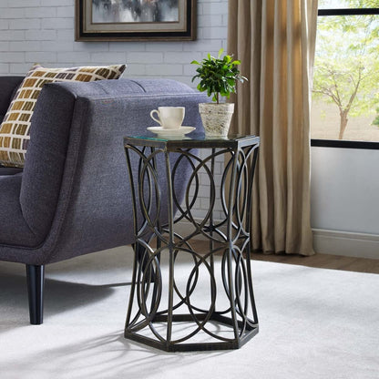 end tables | Ergode Celtic Farmhouse Style Circle Side Table | Antique Gold Iron Base | Tempered Glass Top | Perfect for Living Room or Entryway | 19.5 Diameter | casafoyer.myshopify.com