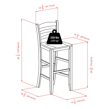 childrens table and chair sets | CasaFoyer Square High Table Set | 3pc | 29 Ladder Back Stool | Solid Wood | Antique Walnut Finish | Easy Assembly | 33.86 W x 33.86 D x 38.98 H | 48.5 lbs | casafoyer.myshopify.com