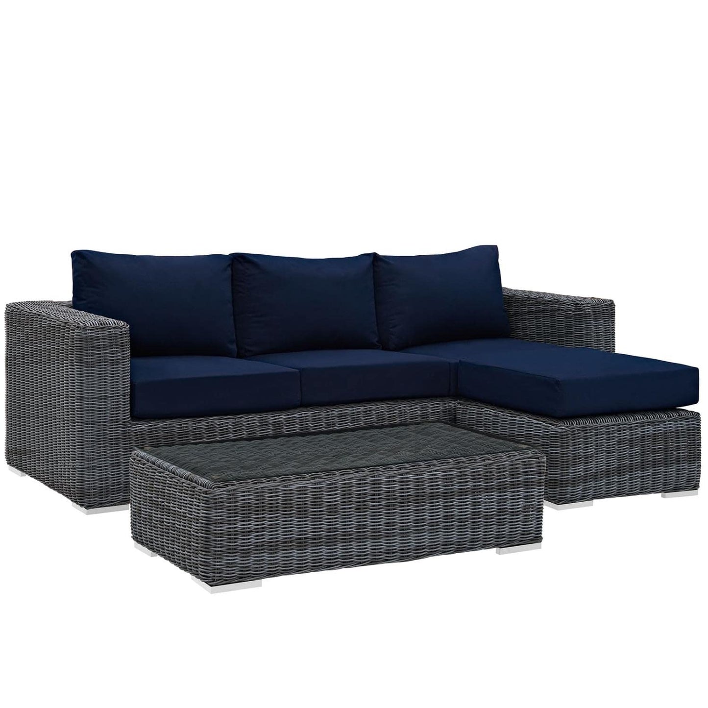 kitchen and dining room sets | CasaFoyer Summon Outdoor Patio Sectional Sofa Set | Two-Tone Synthetic Rattan | Sunbrella Cushions | Powder-Coated Aluminum Frame | 3-Piece Navy Set | casafoyer.myshopify.com