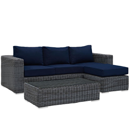 kitchen and dining room sets | CasaFoyer Summon Outdoor Patio Sectional Sofa Set | Two-Tone Synthetic Rattan | Sunbrella Cushions | Powder-Coated Aluminum Frame | 3-Piece Navy Set | casafoyer.myshopify.com