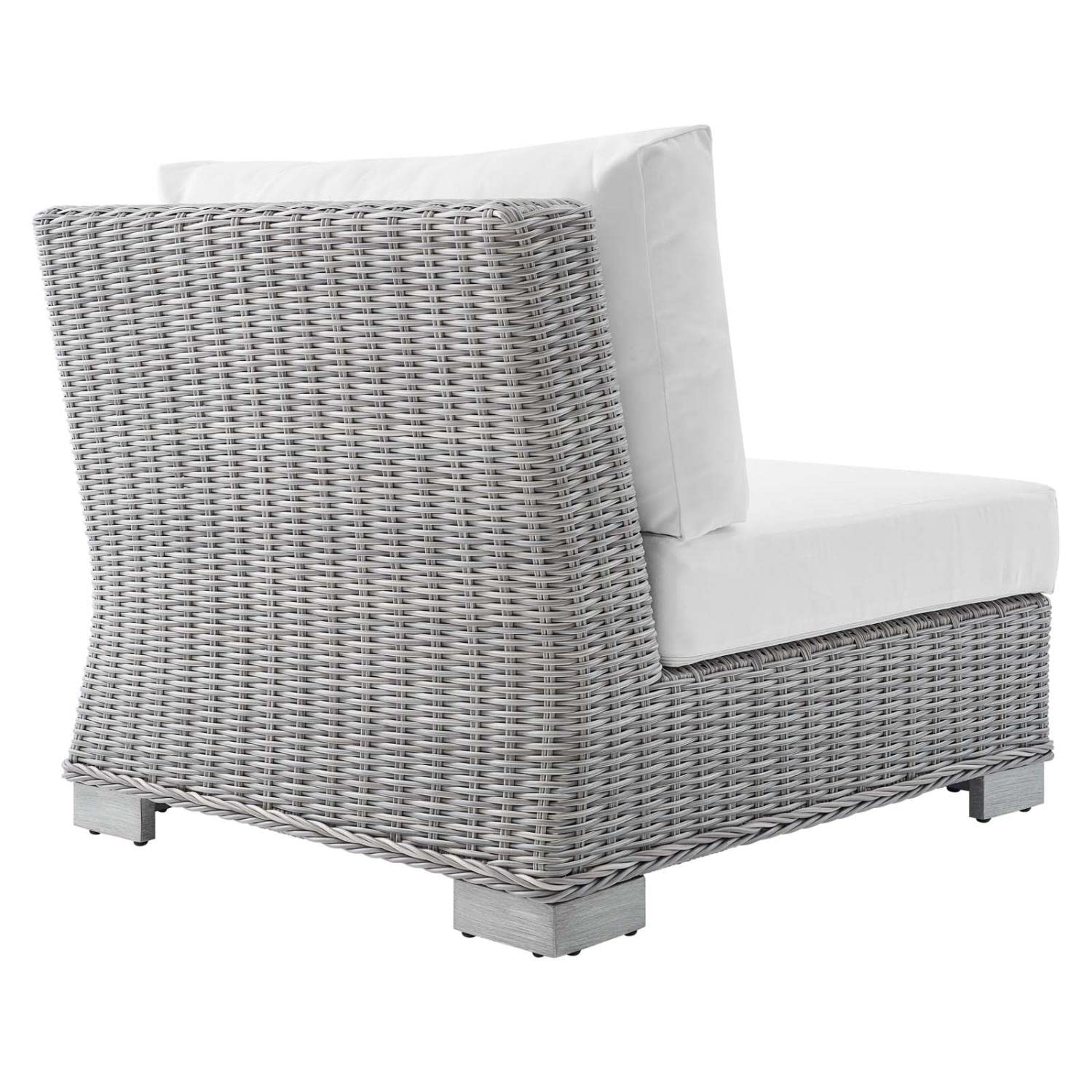 patio bistro sets | CasaFoyer Conway Outdoor Patio Wicker Rattan Armless Chair | Light Gray | UV-Resistant | Water-Resistant Sunbrella Cushions | Powder-Coated Aluminum Frame | casafoyer.myshopify.com