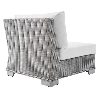 patio bistro sets | CasaFoyer Conway Outdoor Patio Wicker Rattan Armless Chair | Light Gray | UV-Resistant | Water-Resistant Sunbrella Cushions | Powder-Coated Aluminum Frame | casafoyer.myshopify.com