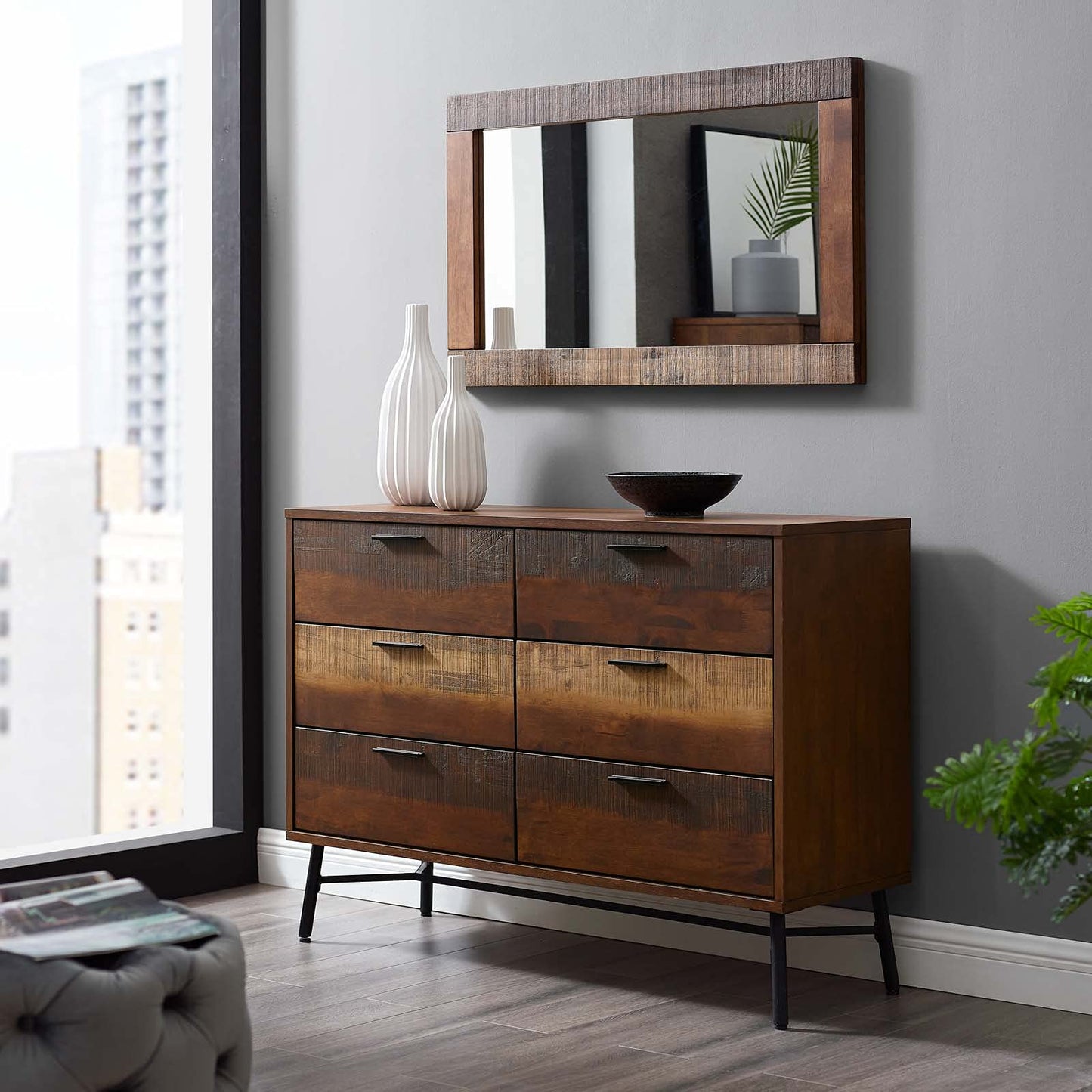 HOME_MIRROR | CasaFoyer Arwen Rustic Wood Frame Mirror | Premium Wood Construction | Distressed Wood Grain Veneer | Striped Pattern | Versatile Design for Farmhouse, Rustic, Industrial, Mid-Century, Tropical, and Contemporary Modern Styles | casafoyer.myshopify.com
