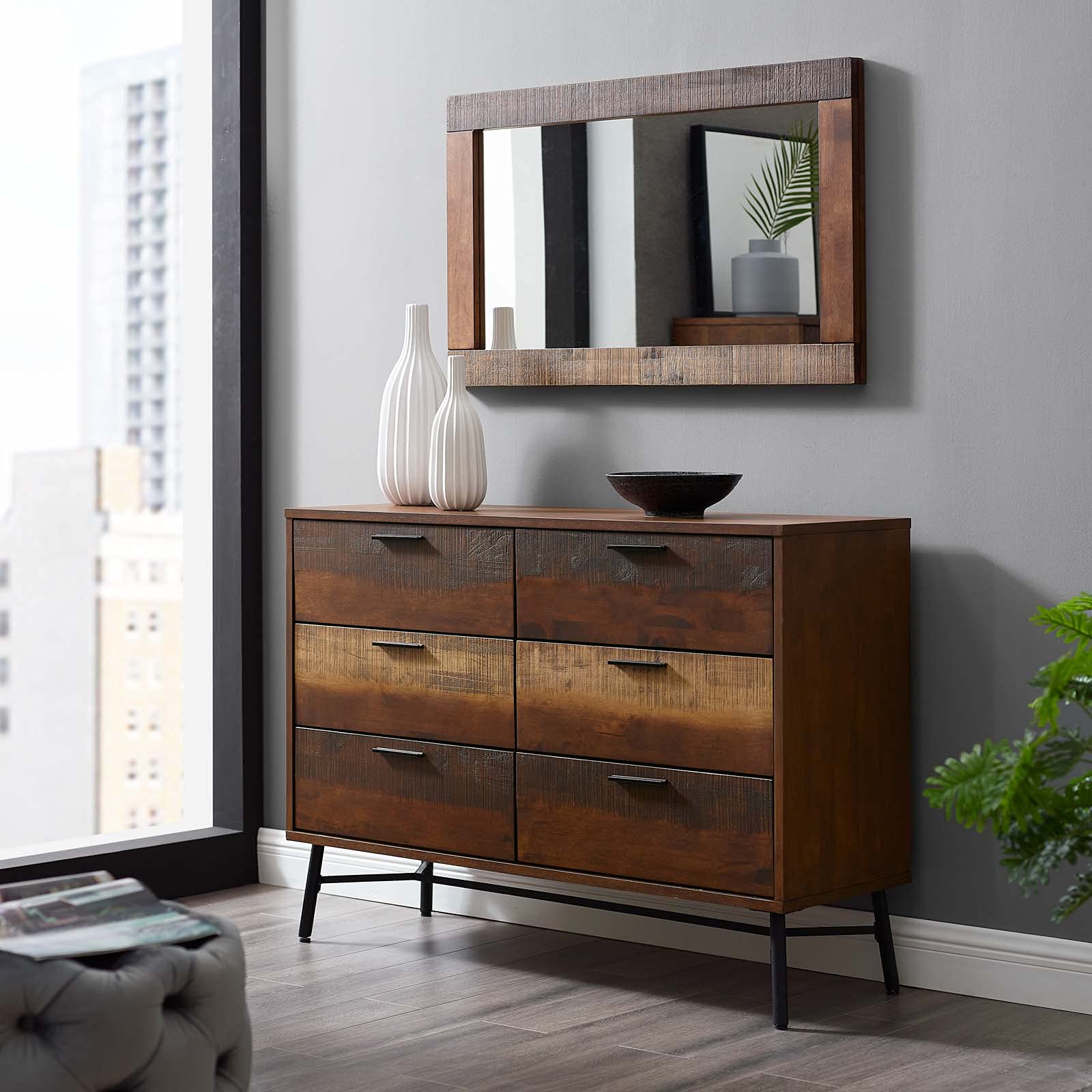 HOME_MIRROR | CasaFoyer Arwen Rustic Wood Frame Mirror | Premium Wood Construction | Distressed Wood Grain Veneer | Striped Pattern | Versatile Design for Farmhouse, Rustic, Industrial, Mid-Century, Tropical, and Contemporary Modern Styles | casafoyer.myshopify.com