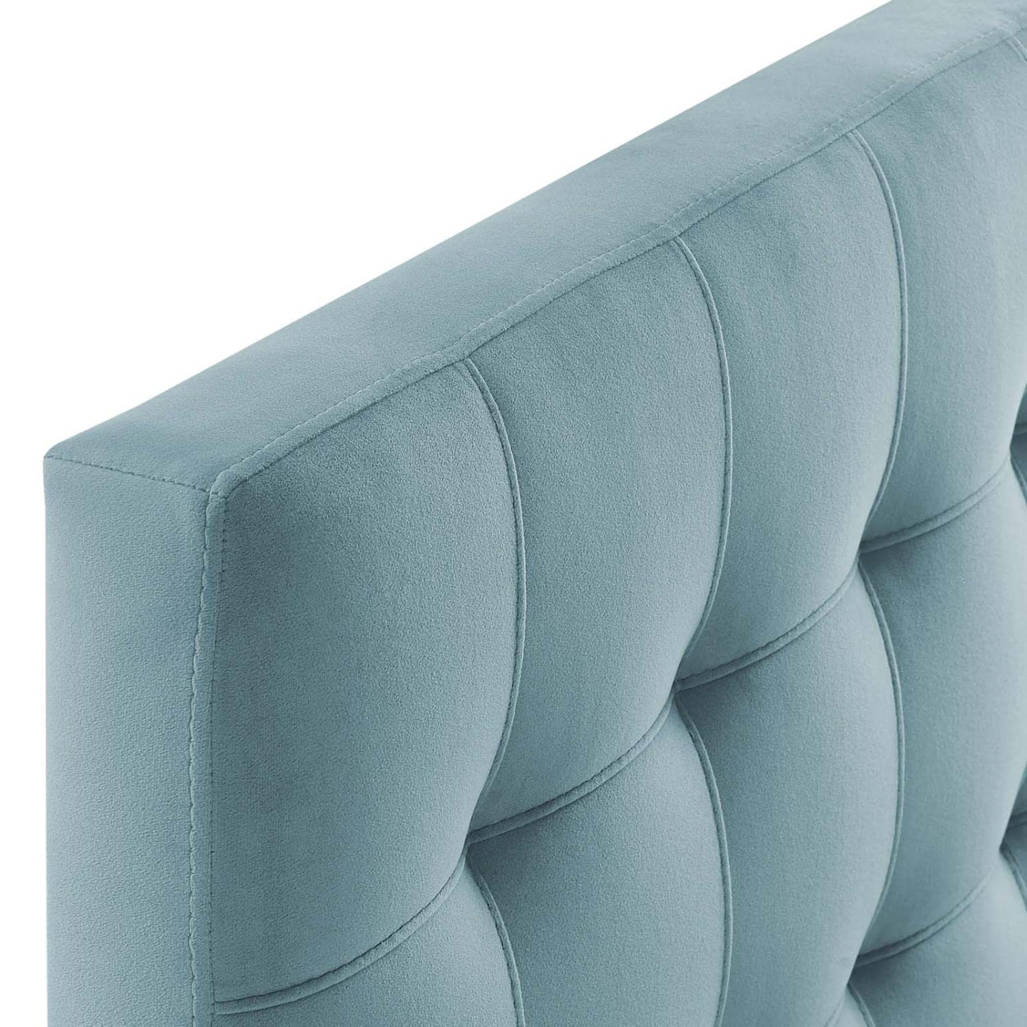 Bed | CasaFoyer Lily Biscuit Tufted Performance Velvet Twin Headboard | Elegant Plush Vintage Look | Stain-Resistant | Adjustable Mounting | Light Blue | casafoyer.myshopify.com