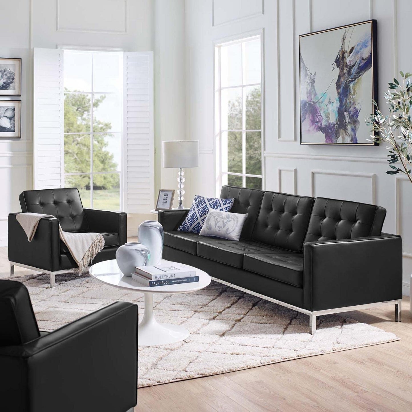 kitchen and dining room sets | CasaFoyer Loft Tufted Faux Leather Accent Sofa & Armchair Set | Elegant Design | Stainless Steel Frame | 900 lbs Sofa Weight Capacity | 300 lbs Armchair Weight Capacity | casafoyer.myshopify.com