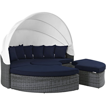Patio Furniture Sets | Summon Outdoor Patio Sectional Daybed | Retractable Canopy | Sunbrella Fabric | Synthetic Rattan Weave | Aluminum Frame | Perfect for Patio, Backyard, Poolside | casafoyer.myshopify.com