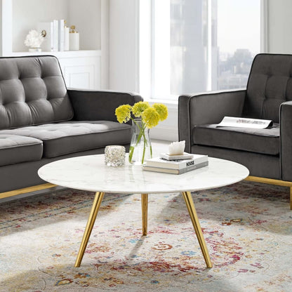 coffee tables | Ergode Lippa 36 Round Coffee Table | White Faux Marble Top | Gold Tripod Base | Iconic Modern Design | Scratch-Resistant Finish | Perfect for Living Room, Lounge, or Home Office | casafoyer.myshopify.com