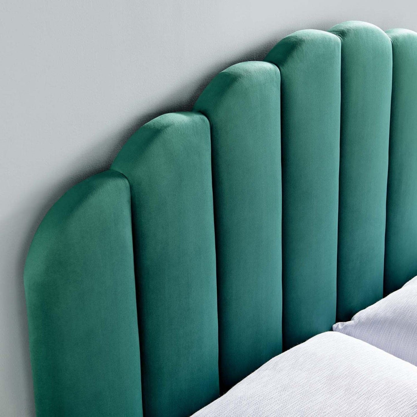 headboards | CasaFoyer Veronique Channel Tufted Scalloped Performance Velvet King/California King Headboard | Teal | casafoyer.myshopify.com
