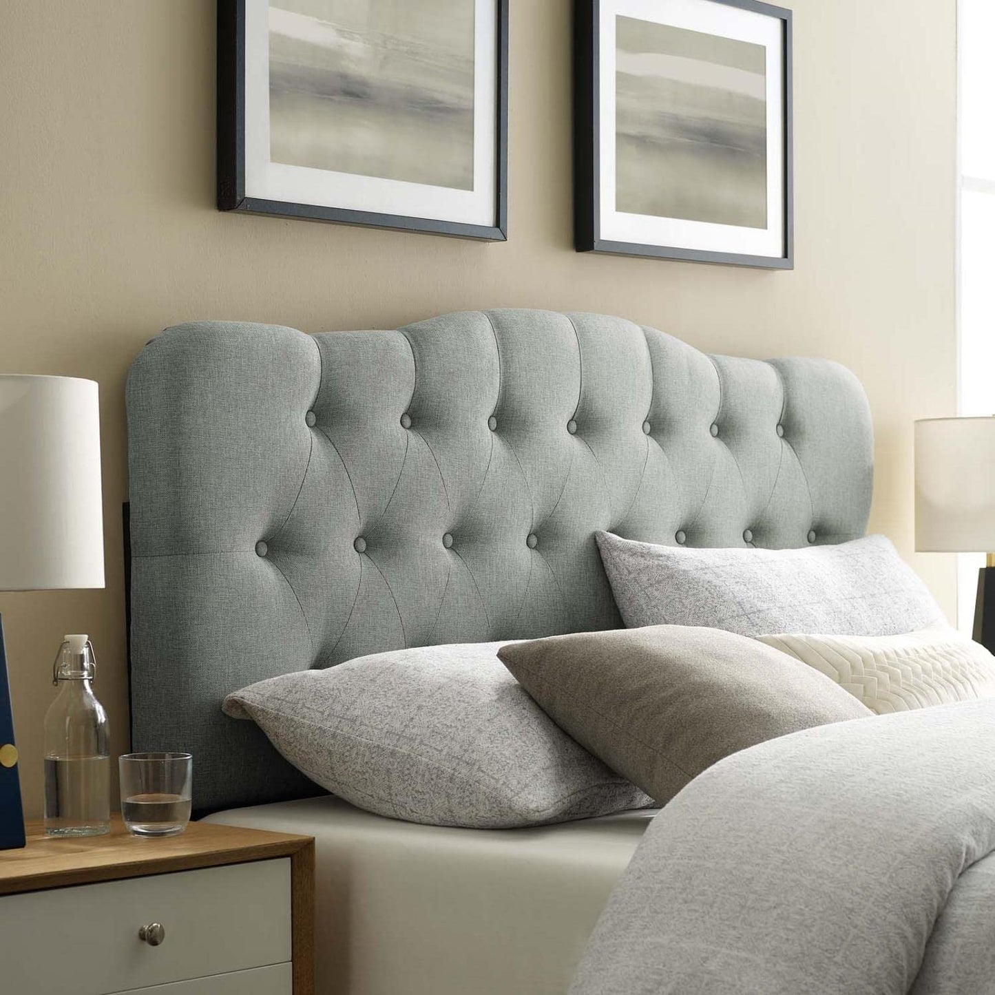 headboards | CasaFoyer  Annabel Button Tufted Linen Fabric Upholstered Queen Headboard | Tranquil Haven | Soft Tones | Sophisticated Design | Durable Build | Graceful Contours | Enhance Bedroom Ambiance | casafoyer.myshopify.com