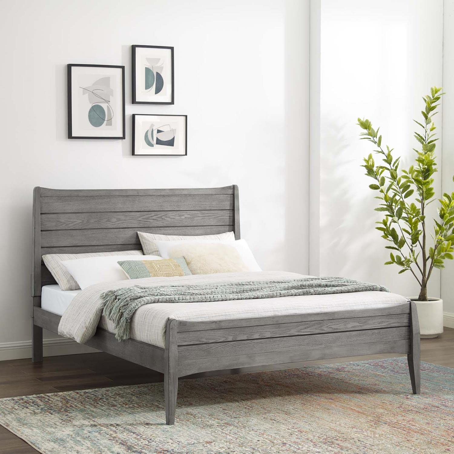 Bed | CasaFoyer Georgia Wood Queen Platform Bed | Rustic Charm meets Modern Farmhouse Style | Durable Rubberwood and MDF Construction | No Box Spring Needed | Easy Assembly | Gray | casafoyer.myshopify.com