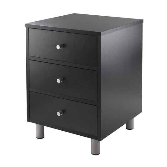 TABLE | CasaFoyer  | Sleek Black Nightstand | 3 Drawers | Ample Storage Space | Metal Accents | 15.75W x 16.1D x 22H | casafoyer.myshopify.com