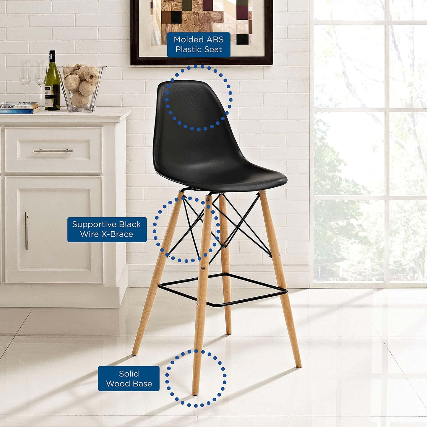 barstools | Wood Pyramid Dining Side Bar Stool | Timeless Design | Sturdy Molded Plastic Top | Solid Wood Legs | Ideal for Bar Seating | casafoyer.myshopify.com