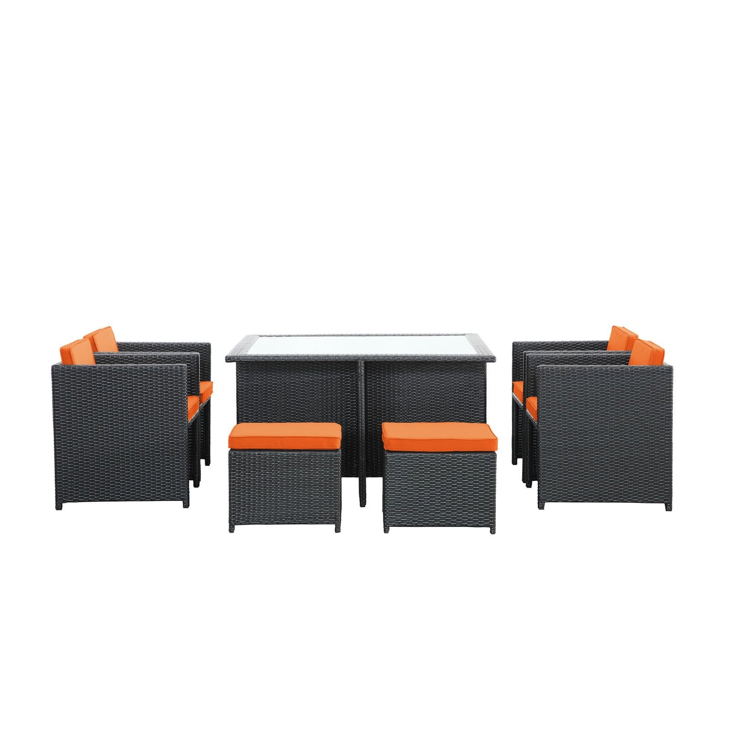 kitchen and dining room sets | CasaFoyer Inverse Outdoor Patio 9-Piece Dining Set | Espresso Wicker Rattan | All-Weather | Cushioned | 52 Table | 4 Chairs | 4 Stools | casafoyer.myshopify.com