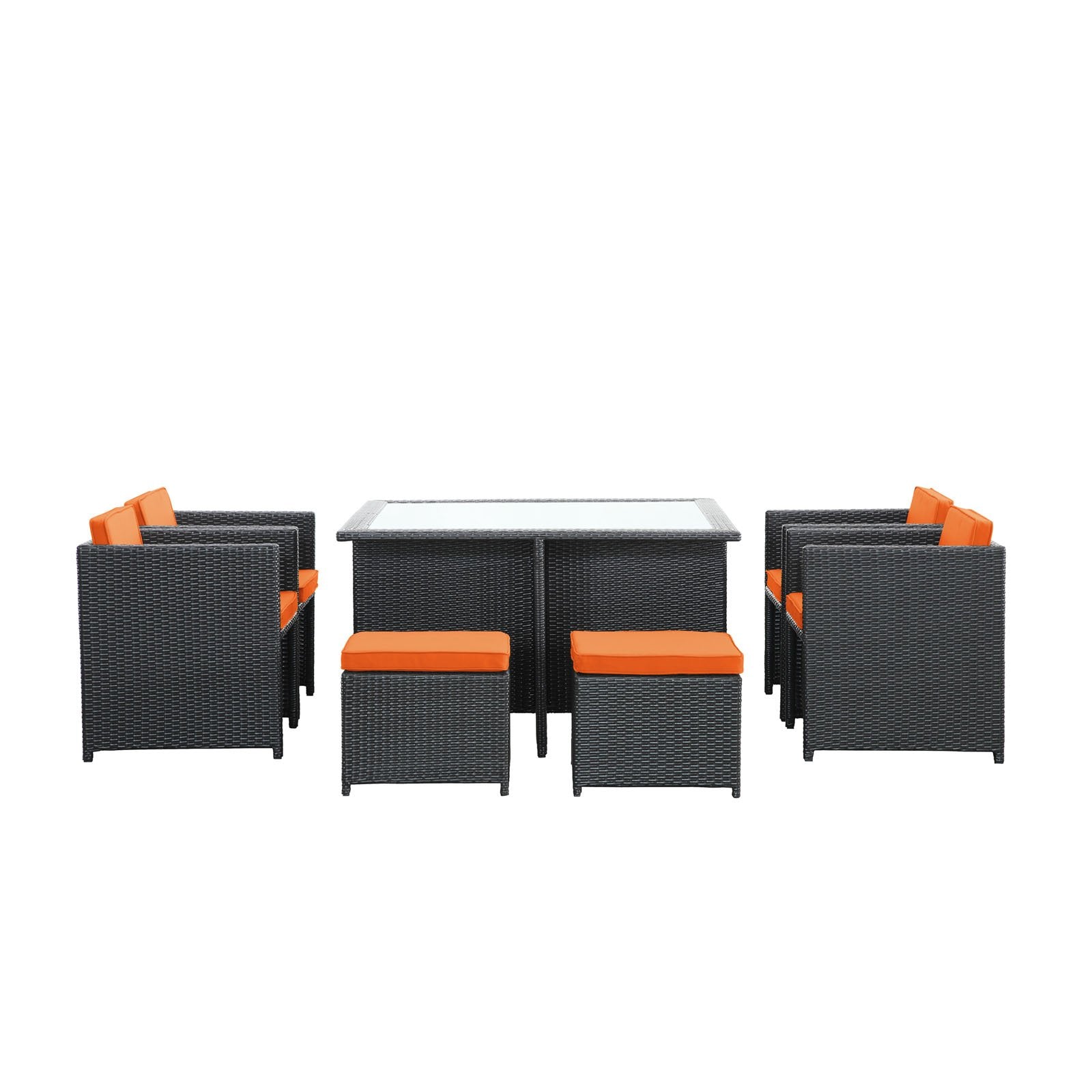 kitchen and dining room sets | CasaFoyer Inverse Outdoor Patio 9-Piece Dining Set | Espresso Wicker Rattan | All-Weather | Cushioned | 52 Table | 4 Chairs | 4 Stools | casafoyer.myshopify.com