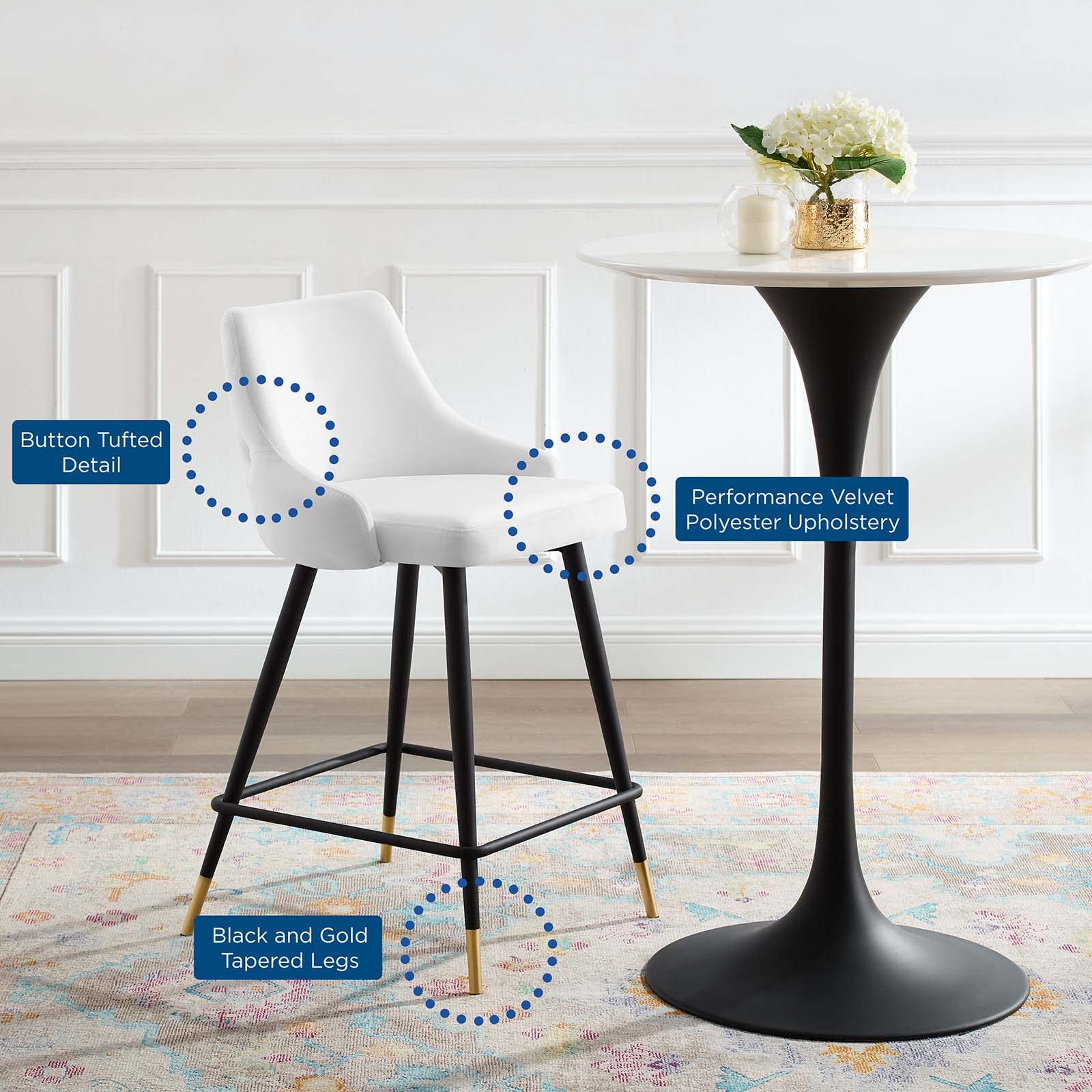 barstools | CasaFoyer Adorn Performance Velvet Counter Stool | Elegant Timeless Design | Stain-Resistant Upholstery | Cozy Seating | Vintage Modern Style | 300 lbs Capacity | Non-Marking Foot Caps | casafoyer.myshopify.com
