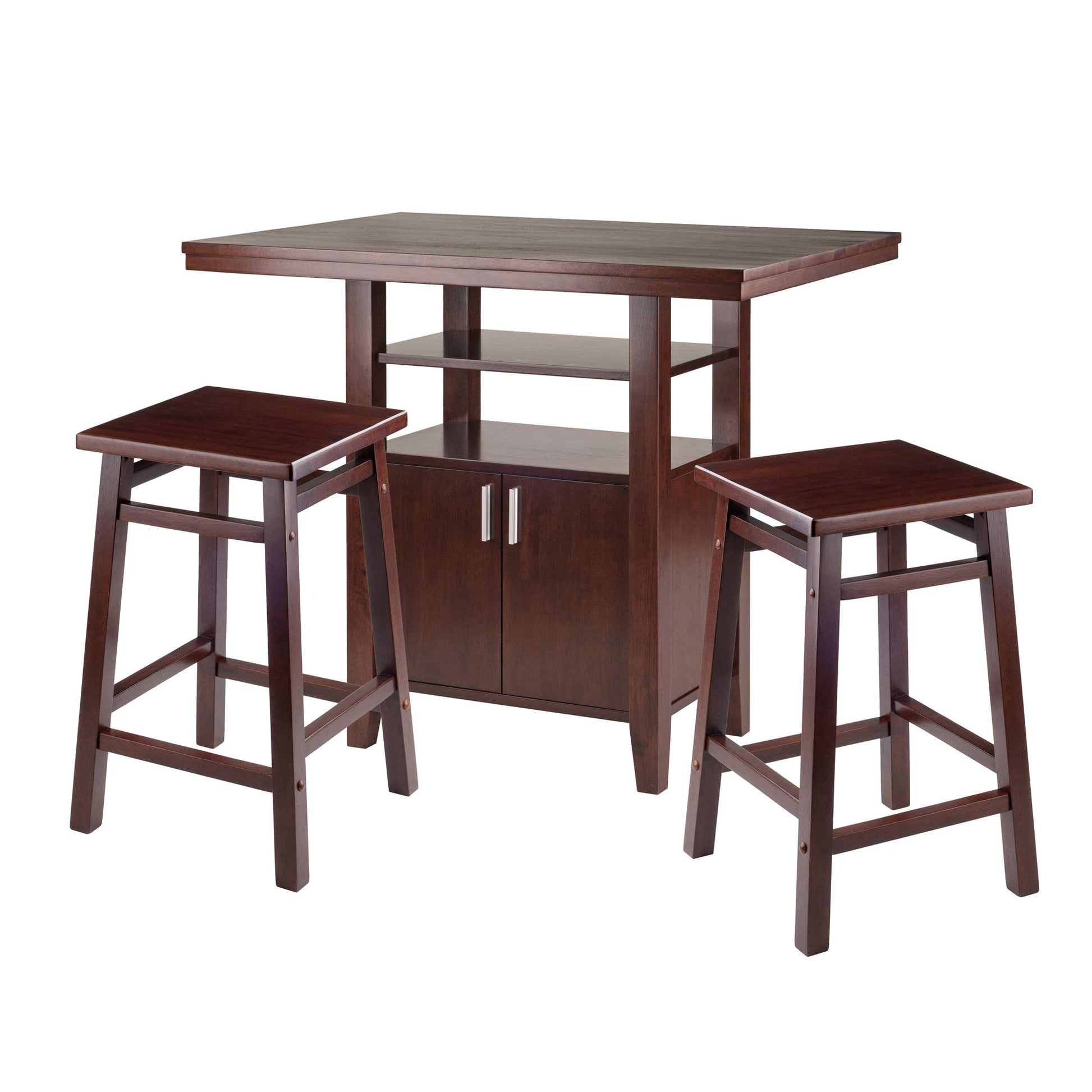 childrens table and chair sets | CasaFoyer  Wood Albany High 3Pc Set | Retro-Inspired Design | Storage Cabinet & 2 Square Seat Stools | Ideal for Kitchen or Dining Room | Solid Wood Construction | Space-Saving & Versatile | Assembly Required | casafoyer.myshopify.com