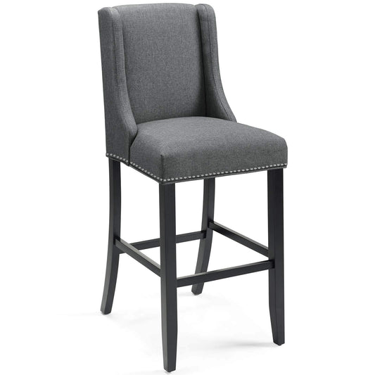 barstools | CasaFoyer Baron Upholstered Fabric Bar Stool | Contemporary Design | Nailhead Trim | Comfortable Padding | Solid Wood Frame | Non-Marking Foot Caps | Gray | casafoyer.myshopify.com