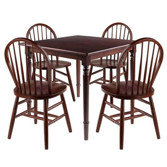 childrens table and chair sets | CasaFoyer  Wood Mornay 5-Piece Dining Set | Walnut Finish | Solid Wood | Ideal for Smaller Spaces | Easy Assembly | Table & 4 Windsor Chairs | casafoyer.myshopify.com