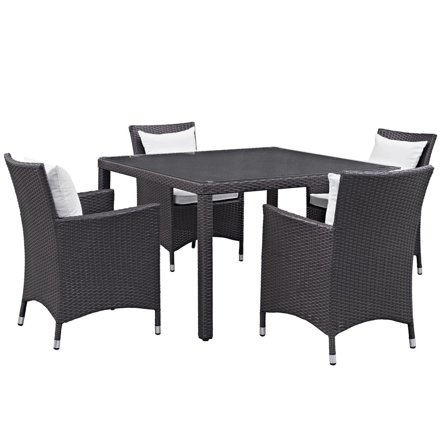 kitchen and dining room sets | CasaFoyer Convene Outdoor Sectional Series | Sturdy Rattan Weave | Weather-Resistant | 5 Piece Dining Set with Glass Tabletop | casafoyer.myshopify.com