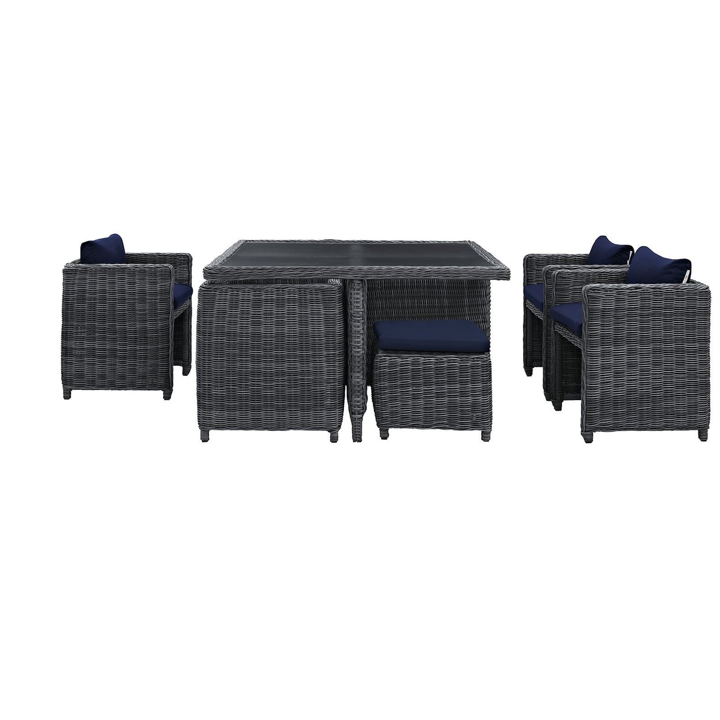 Patio Furniture Sets | Summon Outdoor Patio Furniture Dining Set | 9 Piece | Sunbrella Fabric | Synthetic Rattan | Aluminum Frame | Navy | casafoyer.myshopify.com