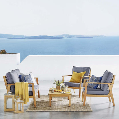 kitchen and dining room sets | CasaFoyer Syracuse Outdoor Patio Eucalyptus Wood 4 Piece Furniture Set | Modern Design | FSC Certified | Includes Armchairs, Loveseat, Coffee Table | casafoyer.myshopify.com