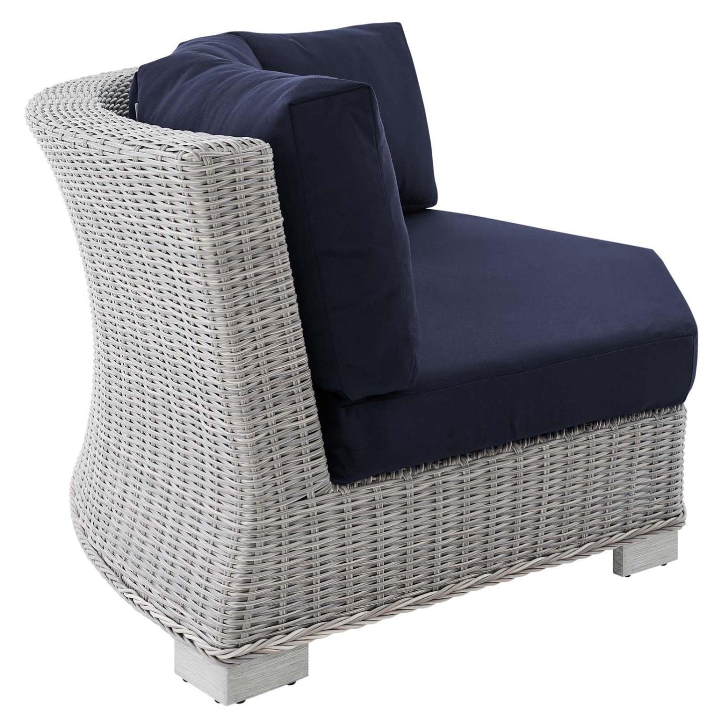 executive chairs | CasaFoyer Conway Outdoor Patio Wicker Rattan Sectional Sofa Round Corner Chair | Light Gray | UV-Resistant | Water-Resistant Sunbrella Fabric | Durable Aluminum Frame | Modular Design | Cozy Cushions | Easy Assembly | casafoyer.myshopify.com