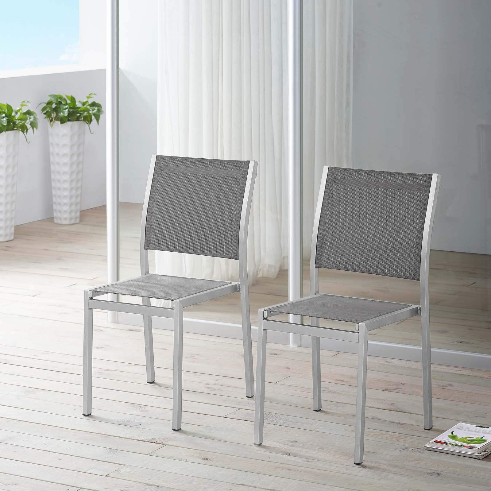 patio bistro sets | CasaFoyer Shore Outdoor Patio Dining Side Chair in Mesh | Sturdy Aluminum Frame | Breathable Textilene | Easy Assembly | Set of 2 | casafoyer.myshopify.com