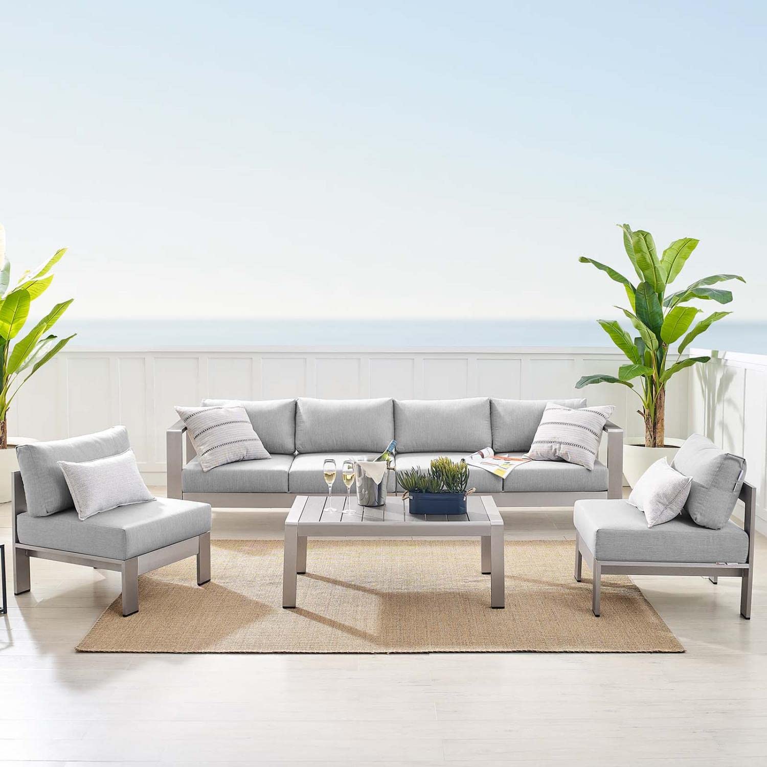 sofas | CasaFoyer Shore Outdoor Patio Aluminum 5 Piece Sectional Sofa Set | Weatherproof | Sunbrella Fabric | Stylish & Comfortable | casafoyer.myshopify.com