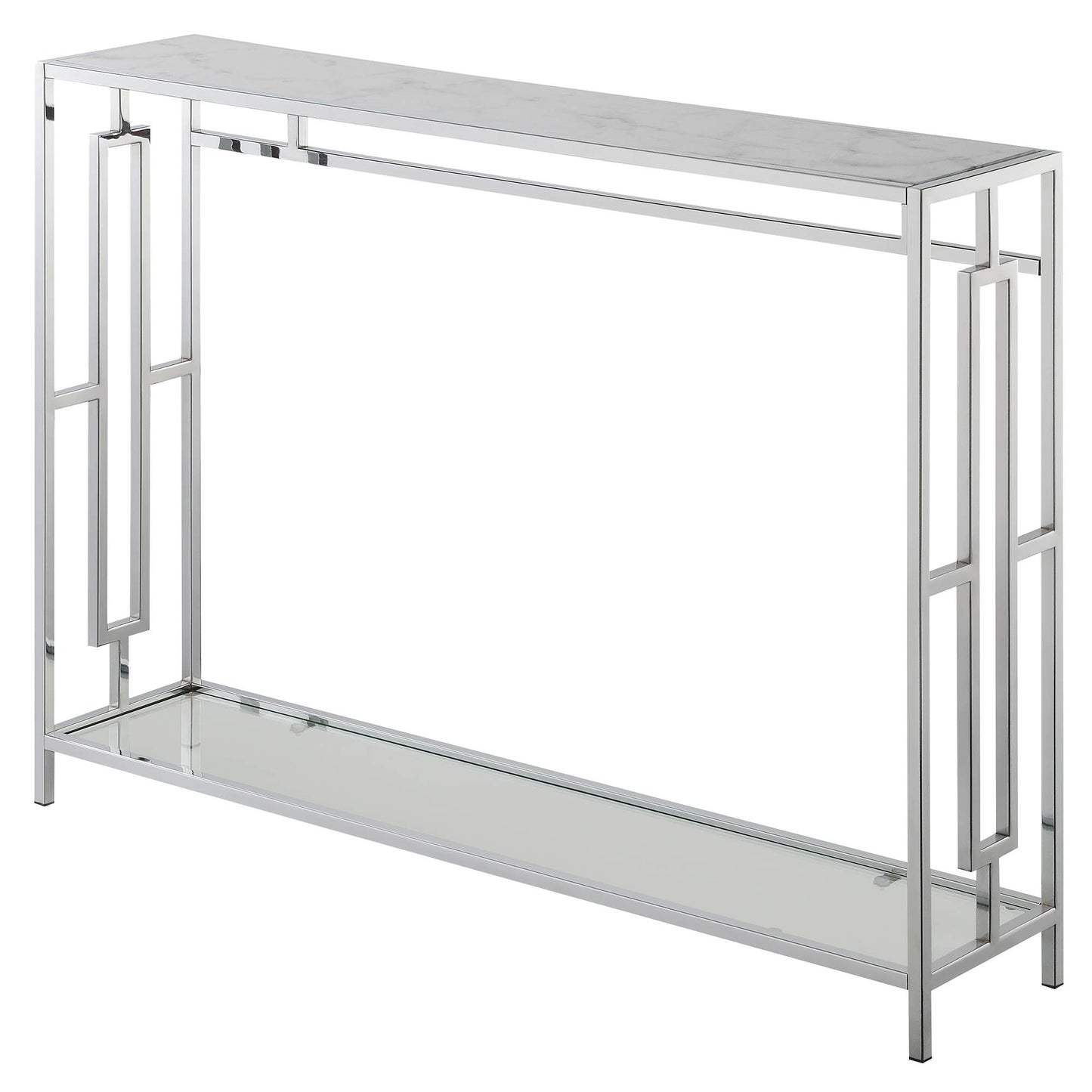 TABLE | Ergode Town Square Chrome Console Table with Shelf | Elegant, Versatile, Easy Assembly | Showcase Decorative Items | Open-Concept Design | Complete the Look | casafoyer.myshopify.com