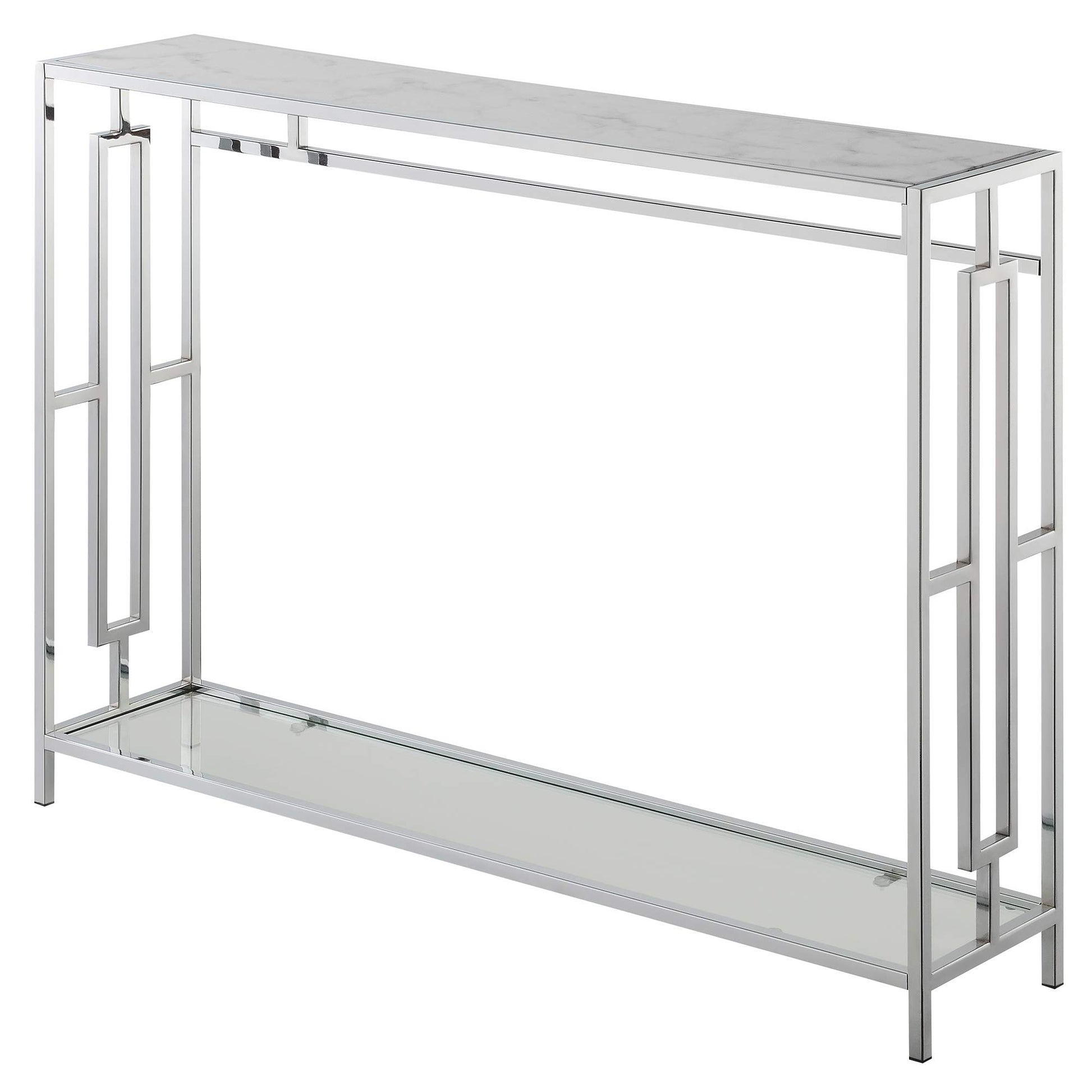 TABLE | Ergode Town Square Chrome Console Table with Shelf | Elegant, Versatile, Easy Assembly | Showcase Decorative Items | Open-Concept Design | Complete the Look | casafoyer.myshopify.com
