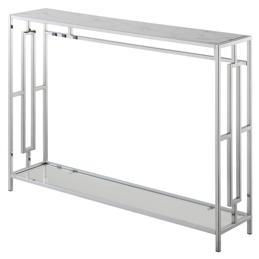 TABLE | Ergode Town Square Chrome Console Table with Shelf | Elegant, Versatile, Easy Assembly | Showcase Decorative Items | Open-Concept Design | Complete the Look | casafoyer.myshopify.com