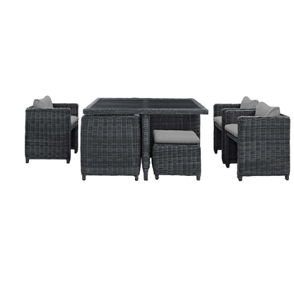 Dining Table | Summon Outdoor Patio Furniture Dining Set | Ultimate Comfort & Quality | Two-Tone Rattan | Sunbrella Cushions | UV Protection | Aluminum Frame | 4 Stools, 4 Chairs, 1 Table | casafoyer.myshopify.com
