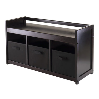 BENCH | Ergode  Wood Addison 4-Piece Storage Bench Set | 3 Cubbies & Black Baskets | Espresso Finish | Sturdy Solid Wood | Easy Assembly | casafoyer.myshopify.com