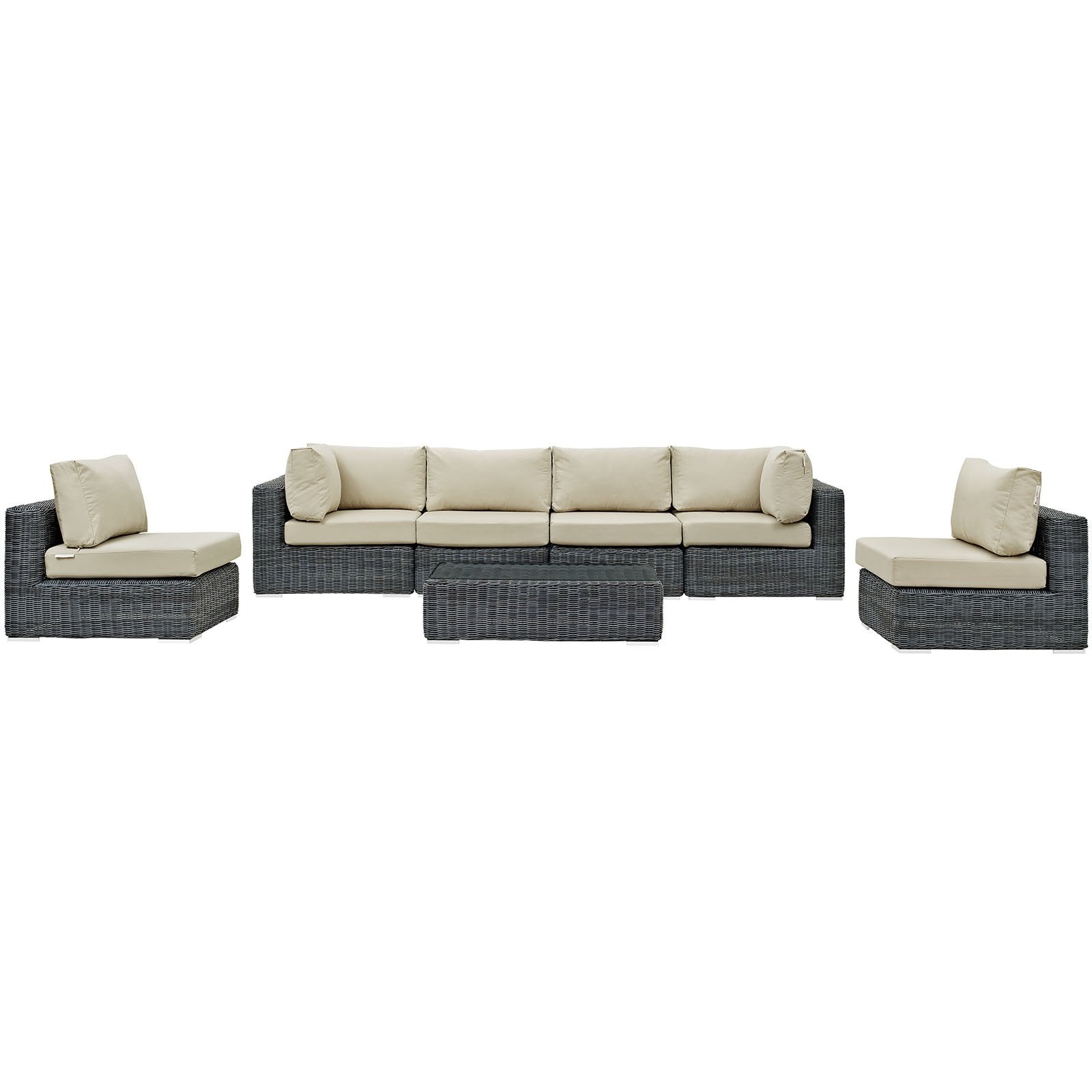 kitchen and dining room sets | CasaFoyer Summon Outdoor Patio Sectional Sofa Set | 7 Piece | Sunbrella Fabric | Two-Tone Rattan Weave | UV Protection | Powder-Coated Aluminum Frame | casafoyer.myshopify.com