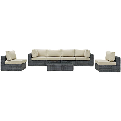 kitchen and dining room sets | CasaFoyer Summon Outdoor Patio Sectional Sofa Set | 7 Piece | Sunbrella Fabric | Two-Tone Rattan Weave | UV Protection | Powder-Coated Aluminum Frame | casafoyer.myshopify.com