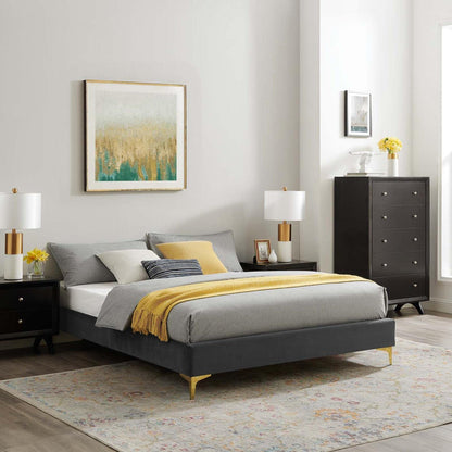 bed frames | CasaFoyer Sutton Performance Velvet Full Bed Frame | Stain-Resistant | No Box Spring Needed | Gold Metal Legs | 800 lbs Weight Capacity | casafoyer.myshopify.com