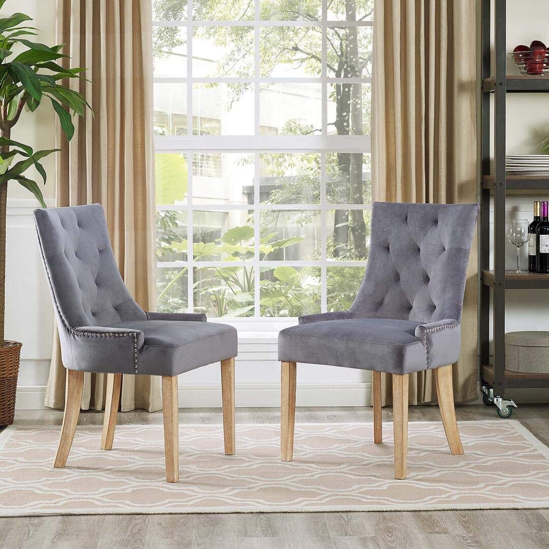 home office desk chairs | CasaFoyer Pose Performance Velvet Dining Chair Set | Modern Farmhouse Style | Tufting | Nailhead Trim | Stain-Resistant Velvet Upholstery | Natural Wood Legs | Set of 2 | casafoyer.myshopify.com